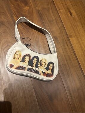 White Graphic Shoulder Bag - Stop Being Desperate Design